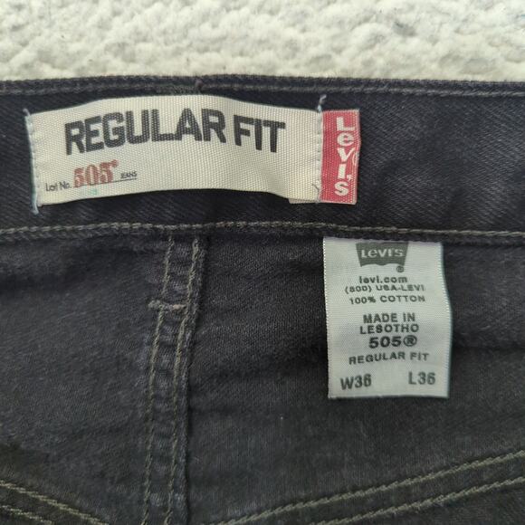 Levi's 505 Regular Straight Leg Pants Black Wash Jeans Men's W36 L36 Rigid Denim - Picture 8 of 9